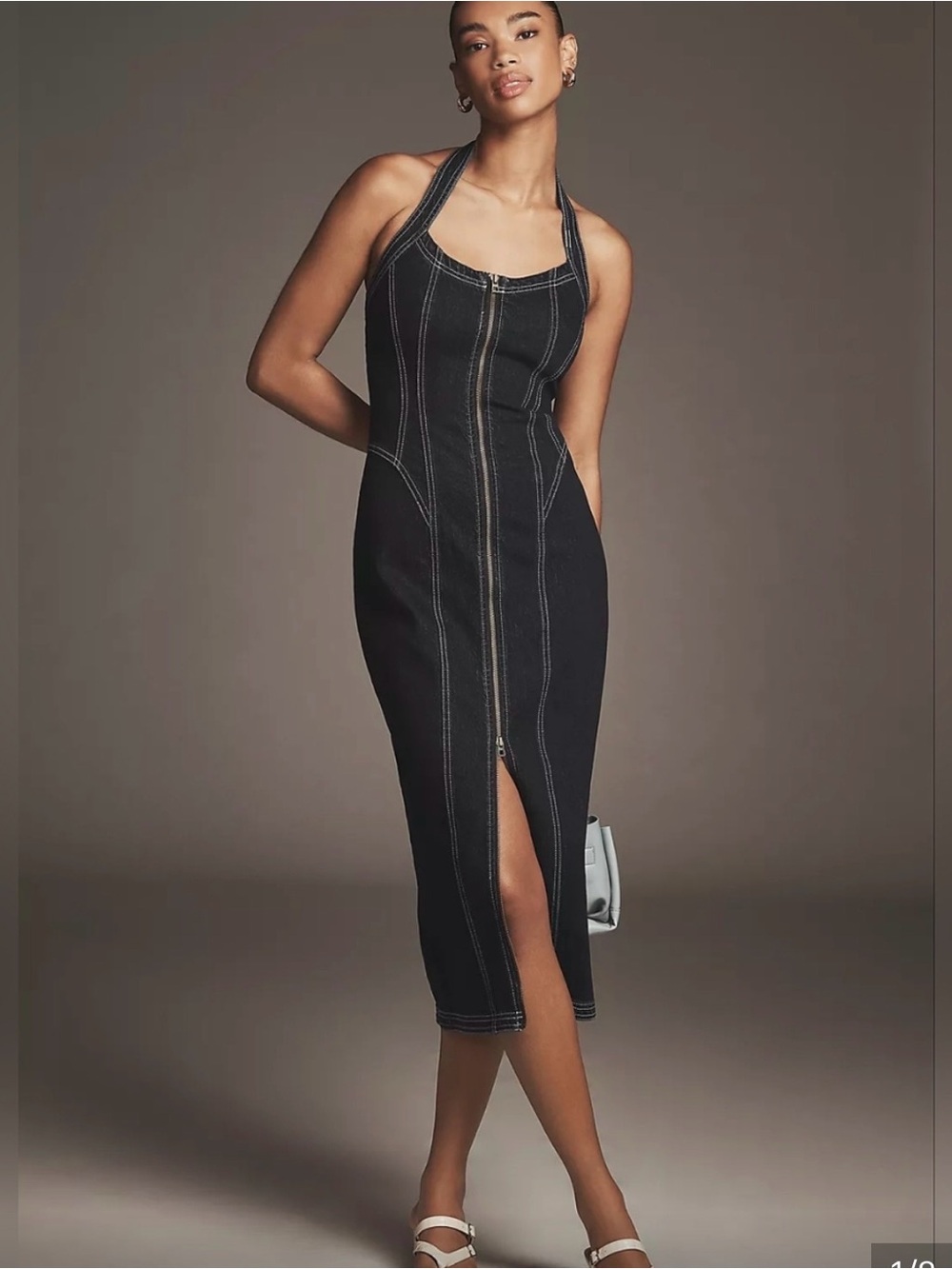 Anthropologie Black Backless Halter Midi Dress - Picture 2 of 3